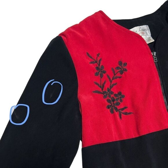 Vintage Betsy Lauren Petites Red and Black Zip Up Cardigan Sweater Light Jacket - Picture 7 of 7